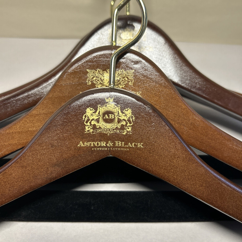 ASTOR & BLACK (3) Custom Clothiers Suit Jacket Pants Hanger FELT BAR Brass Hook - Picture 2 of 7